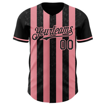 Uksn Individuelles Schwarz-Mittelpink Klassischer Vertikalstreifen Flüssige Textur Authentisches Baseball-Trikot