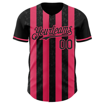 Uksn Individuelles Schwarz-Neonpink Klassischer Vertikalstreifen Flüssige Textur Authentisches Baseball-Trikot