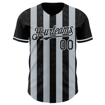 Uksn Individuelles Schwarz-Silber Klassischer Vertikalstreifen Flüssige Textur Authentisches Baseball-Trikot