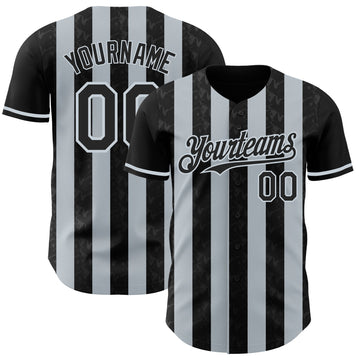 Uksn Individuelles Schwarz-Silber Klassischer Vertikalstreifen Flüssige Textur Authentisches Baseball-Trikot