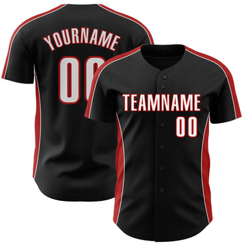 Uksn Individuelles Schwarz Weiß-Rot Klassischer Farbblock Seitenpanel-Streifen Authentisches Baseball-Trikot