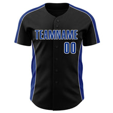 Laden Sie das Bild in den Galerie-Viewer, Uksn Individuelles Schwarz Royalblau-Weiß Klassischer Farbblock Seitenpanel-Streifen Authentisches Baseball-Trikot
