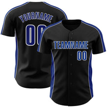 Laden Sie das Bild in den Galerie-Viewer, Uksn Individuelles Schwarz Royalblau-Weiß Klassischer Farbblock Seitenpanel-Streifen Authentisches Baseball-Trikot
