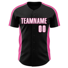 Laden Sie das Bild in den Galerie-Viewer, Uksn Individuelles Schwarz Weiß-Pink Klassischer Farbblock Seitenpanel-Streifen Authentisches Baseball-Trikot
