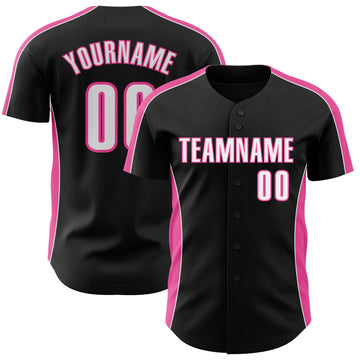 Uksn Individuelles Schwarz Weiß-Pink Klassischer Farbblock Seitenpanel-Streifen Authentisches Baseball-Trikot