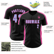 Laden Sie das Bild in den Galerie-Viewer, Uksn Individuelles Schwarz Hellblau-Pink Klassischer Farbblock Seitenpanel-Streifen Authentisches Baseball-Trikot
