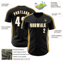 Laden Sie das Bild in den Galerie-Viewer, Uksn Individuelles Schwarz Weiß-Altgold Klassischer Farbblock Seitenpanel-Streifen Authentisches Baseball-Trikot
