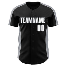 Laden Sie das Bild in den Galerie-Viewer, Uksn Individuelles Schwarz Weiß-Grau Klassischer Farbblock Seitenpanel-Streifen Authentisches Baseball-Trikot
