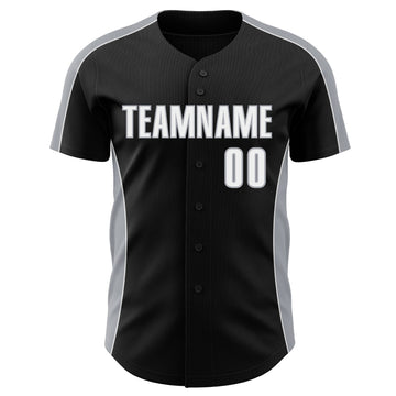 Uksn Individuelles Schwarz Weiß-Grau Klassischer Farbblock Seitenpanel-Streifen Authentisches Baseball-Trikot