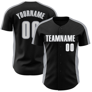 Uksn Individuelles Schwarz Weiß-Grau Klassischer Farbblock Seitenpanel-Streifen Authentisches Baseball-Trikot