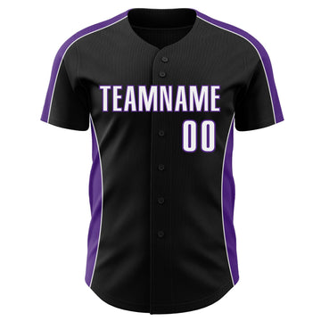 Uksn Individuelles Schwarz Weiß-Violett Klassischer Farbblock Seitenpanel-Streifen Authentisches Baseball-Trikot