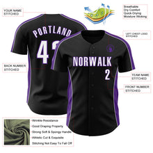 Laden Sie das Bild in den Galerie-Viewer, Uksn Individuelles Schwarz Weiß-Violett Klassischer Farbblock Seitenpanel-Streifen Authentisches Baseball-Trikot
