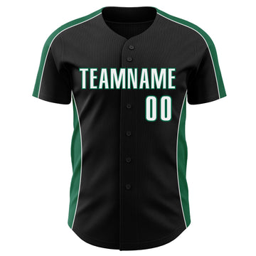 Uksn Individuelles Schwarz Weiß-Kelly-Grün Klassischer Farbblock Seitenpanel-Streifen Authentisches Baseball-Trikot