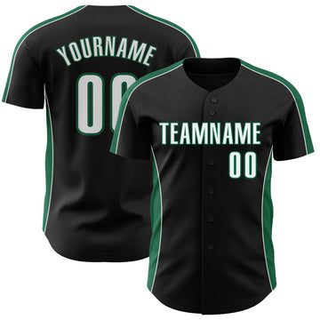 Uksn Individuelles Schwarz Weiß-Kelly-Grün Klassischer Farbblock Seitenpanel-Streifen Authentisches Baseball-Trikot