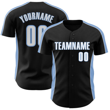 Uksn Individuelles Schwarz Weiß-Hellblau Klassischer Farbblock Seitenpanel-Streifen Authentisches Baseball-Trikot
