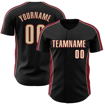 Uksn Individuelles Schwarz Creme-Karmesinrot Klassischer Farbblock Seitenpanel-Streifen Authentisches Baseball-Trikot