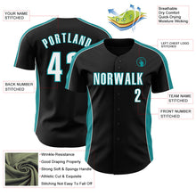 Laden Sie das Bild in den Galerie-Viewer, Uksn Individuelles Schwarz Weiß-Petrol Klassischer Farbblock Seitenpanel-Streifen Authentisches Baseball-Trikot
