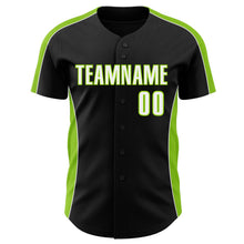Laden Sie das Bild in den Galerie-Viewer, Uksn Individuelles Schwarz Weiß-Neongrün Klassischer Farbblock Seitenpanel-Streifen Authentisches Baseball-Trikot
