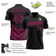 Laden Sie das Bild in den Galerie-Viewer, Uksn Individuelles Schwarz Hot Pink 3D Pink Ribbon Brustkrebsbewusstseinsmonat Gesundheitsfürsorge für Frauen Unterstützung Funktions-Poloshirt
