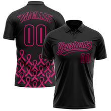 Laden Sie das Bild in den Galerie-Viewer, Uksn Individuelles Schwarz Hot Pink 3D Pink Ribbon Brustkrebsbewusstseinsmonat Gesundheitsfürsorge für Frauen Unterstützung Funktions-Poloshirt
