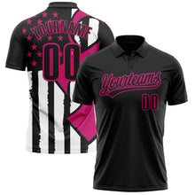 Laden Sie das Bild in den Galerie-Viewer, Uksn Individuelles Schwarz Hot Pink-Weiß 3D Pink Ribbon Brustkrebsbewusstseinsmonat Gesundheitsfürsorge für Frauen Unterstützung Funktions-Poloshirt
