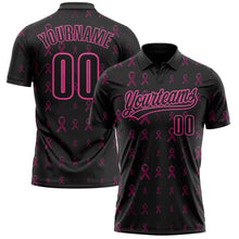 Laden Sie das Bild in den Galerie-Viewer, Uksn Individuelles Schwarz Pink 3D Pink Ribbon Brustkrebsbewusstseinsmonat Gesundheitsfürsorge für Frauen Unterstützung Funktions-Poloshirt
