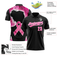 Laden Sie das Bild in den Galerie-Viewer, Uksn Individuelles Schwarz Pink-Weiß 3D Pink Ribbon Brustkrebsbewusstseinsmonat Gesundheitsfürsorge für Frauen Unterstützung Funktions-Poloshirt
