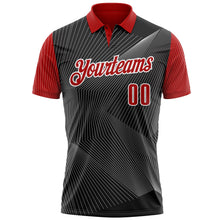 Laden Sie das Bild in den Galerie-Viewer, Uksn Individuelles Schwarz Rot-Weiß 3D-Bowling Linien Funktions-Poloshirt
