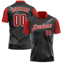 Laden Sie das Bild in den Galerie-Viewer, Uksn Individuelles Schwarz Rot-Weiß 3D-Bowling Linien Funktions-Poloshirt
