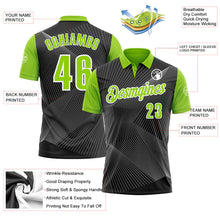 Laden Sie das Bild in den Galerie-Viewer, Uksn Individuelles Schwarz Neongrün-Weiß 3D-Bowling Linien Funktions-Poloshirt
