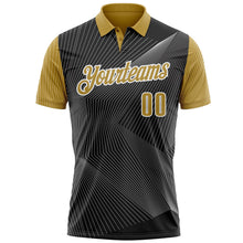 Laden Sie das Bild in den Galerie-Viewer, Uksn Individuelles Schwarz Altgold-Weiß 3D-Bowling Linien Funktions-Poloshirt
