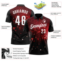 Laden Sie das Bild in den Galerie-Viewer, Uksn Individuelles Schwarz Rot-Weiß 3D-Bowling leuchtende Sterne Funktions-Poloshirt
