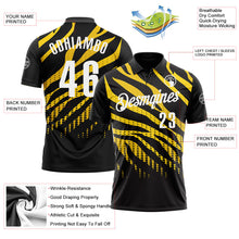 Laden Sie das Bild in den Galerie-Viewer, Uksn Individuelles Schwarz Gelb-Weiß 3D-Bowling Punkte Funktions-Poloshirt

