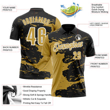 Laden Sie das Bild in den Galerie-Viewer, Uksn Individuelles Schwarz Altgold-Weiß 3D-Bowling Farbspritzer Funktions-Poloshirt
