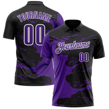 Laden Sie das Bild in den Galerie-Viewer, Uksn Individuelles Schwarz Violett-Weiß 3D-Bowling Farbspritzer Funktions-Poloshirt
