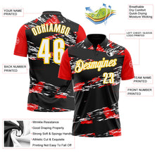 Laden Sie das Bild in den Galerie-Viewer, Uksn Individuelles Schwarz Gelb-Rot 3D-Bowling abstrakte Grunge-Kunst Funktions-Poloshirt
