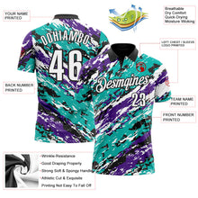 Laden Sie das Bild in den Galerie-Viewer, Uksn Individuelles Schwarz Violett-Aqua 3D-Bowling abstrakte Grunge-Kunst Funktions-Poloshirt
