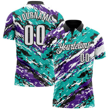 Laden Sie das Bild in den Galerie-Viewer, Uksn Individuelles Schwarz Violett-Aqua 3D-Bowling abstrakte Grunge-Kunst Funktions-Poloshirt
