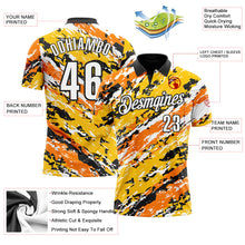Laden Sie das Bild in den Galerie-Viewer, Uksn Individuelles Schwarz Bay Orange-Gold 3D-Bowling abstrakte Grunge-Kunst Funktions-Poloshirt
