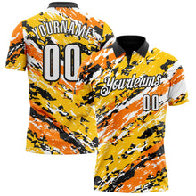 Laden Sie das Bild in den Galerie-Viewer, Uksn Individuelles Schwarz Bay Orange-Gold 3D-Bowling abstrakte Grunge-Kunst Funktions-Poloshirt
