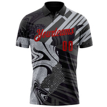Laden Sie das Bild in den Galerie-Viewer, Uksn Individuelles Schwarz Rot-Grau 3D-Bowling abstrakte Grunge-Kunst Funktions-Poloshirt
