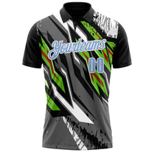 Laden Sie das Bild in den Galerie-Viewer, Uksn Individuelles Schwarz Hellblau Grau Neongrün-Rot 3D-Bowling abstrakte Grunge-Kunst Funktions-Poloshirt
