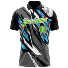 Laden Sie das Bild in den Galerie-Viewer, Uksn Individuelles Schwarz Aurora-Grün Grau Himmelblau-Rot 3D-Bowling abstrakte Grunge-Kunst Funktions-Poloshirt
