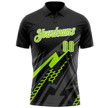 Laden Sie das Bild in den Galerie-Viewer, Uksn Individuelles Schwarz Neongrün-Weiß 3D-Bowling geometrische Form Funktions-Poloshirt
