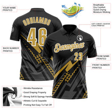Laden Sie das Bild in den Galerie-Viewer, Uksn Individuelles Schwarz Altgold-Weiß 3D-Bowling geometrische Form Funktions-Poloshirt

