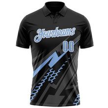 Laden Sie das Bild in den Galerie-Viewer, Uksn Individuelles Schwarz Hellblau-Weiß 3D-Bowling geometrische Form Funktions-Poloshirt
