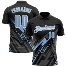 Laden Sie das Bild in den Galerie-Viewer, Uksn Individuelles Schwarz Hellblau-Weiß 3D-Bowling geometrische Form Funktions-Poloshirt
