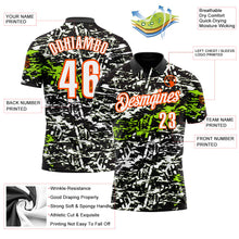 Laden Sie das Bild in den Galerie-Viewer, Uksn Individuelles Schwarz Neongrün-Orange 3D-Bowling abstrakte Grunge-Kunst Funktions-Poloshirt
