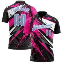 Laden Sie das Bild in den Galerie-Viewer, Uksn Individuelles Schwarz Hellblau-Pink 3D-Bowling Farbspritzer Funktions-Poloshirt
