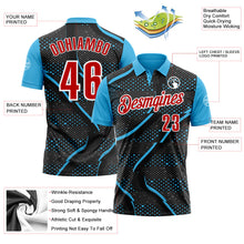 Laden Sie das Bild in den Galerie-Viewer, Uksn Individuelles Schwarz Rot-Himmelblau 3D-Bowling Punkte Funktions-Poloshirt
